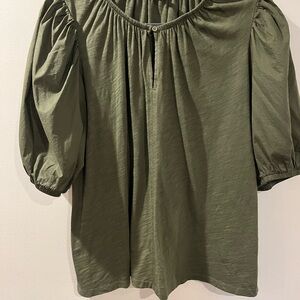 Old Navy Olive Green Puff Sleeve Peasant Top